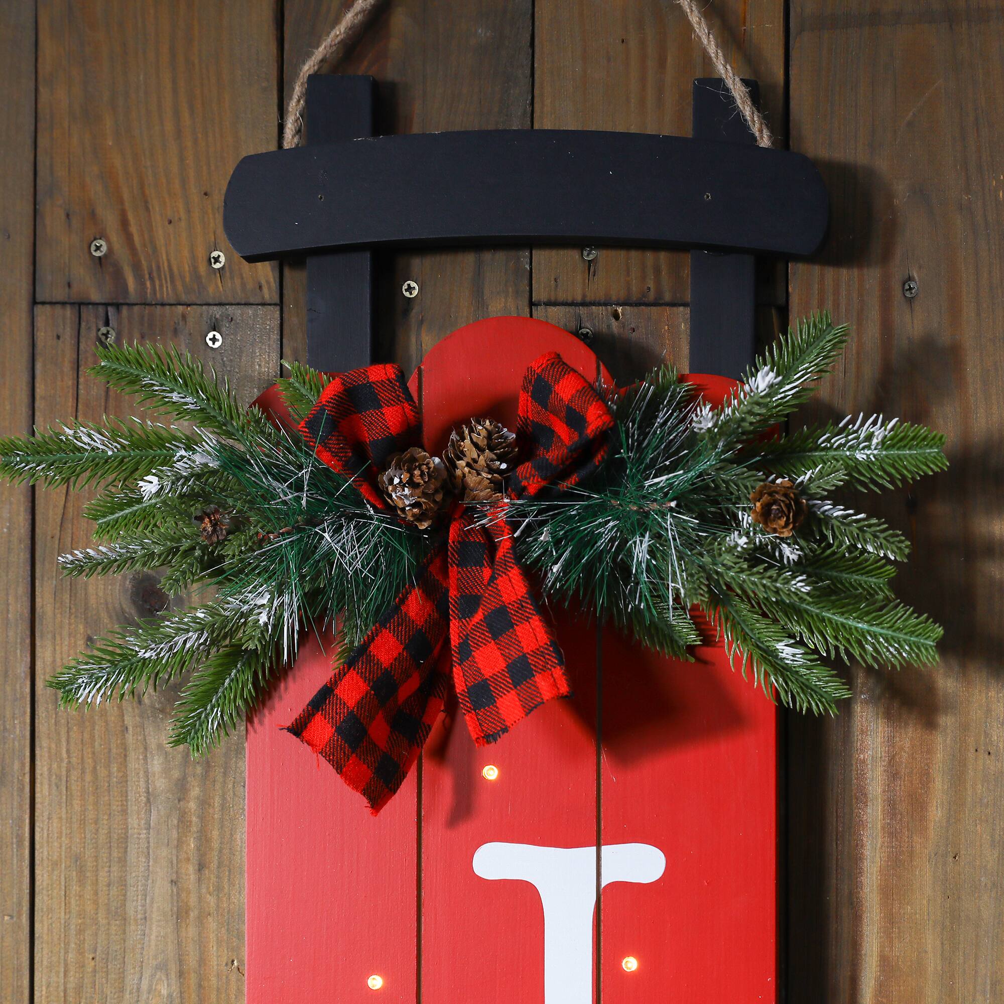 Glitzhome® 40" Lighted Wooden Sleigh JOY Porch Sign with Timer